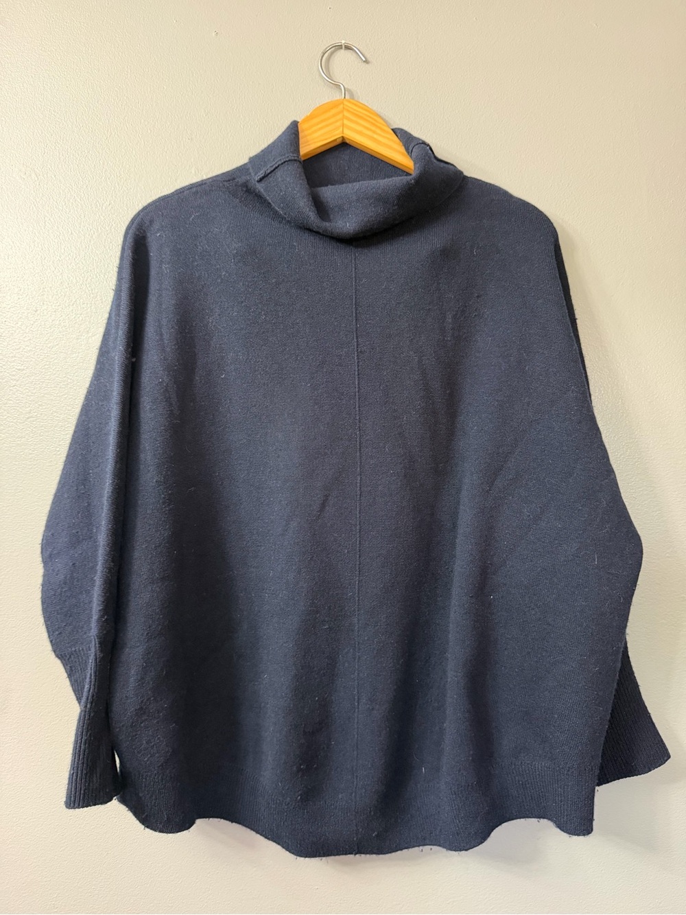 Kokun cashmere wool Women's Navy Cowl Neck Sweater - Relaxed Knit